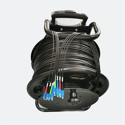 Draagbare opneembare glasvezelkabel spoel met lengte 100M 200M 500M gepantserde tactische glasvezel patch cord